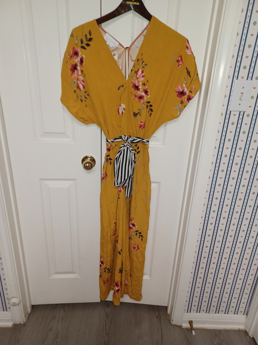 New Anthropologie Corey lynn Calter Mustard Floral V-Neck Women's Jumpsuit